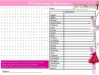 Preview of The Nutcracker Ballet Wordsearch Sheet Dance PE Sports Fitness Starter Keywords