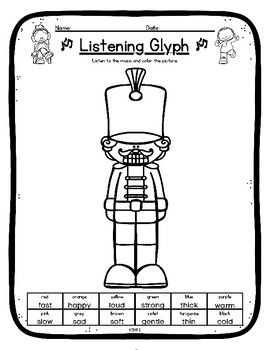 Preview of The Nutcracker Listening Glyph Elements of Music Coloring Worksheet Activity