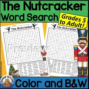 Preview of The Nutcracker Word Search Activity Hard for Grades 5 to Adult