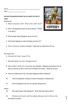 Preview of The ODYSSEY Movie *(1997) Questions and Task Cards