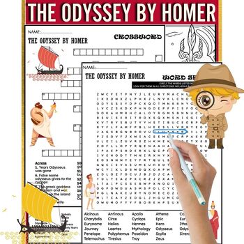 Preview of The Odyssey By Homer Fun Worksheets ,Word Search ,Crosswords & Coloring Page
