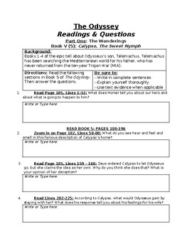 Preview of The Odyssey (Emily Wilson) Reading Assignments, Classworks, and Answer Sheets