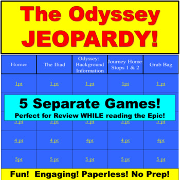 Preview of The Odyssey Jeopardy JUMBO:  5 Jeopardy PowerPoints