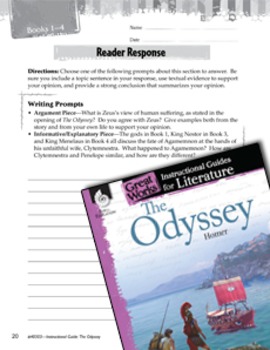 Preview of The Odyssey Reader Response Writing Prompts