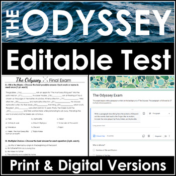 Preview of The Odyssey Test and Final Exam W/ Answer Key & Kahoot, Editable + Google Forms