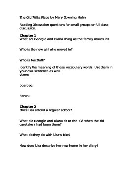 Preview of The Old Willis Place Literature Circle questions