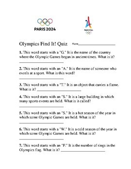 Preview of The Olympics Quiz.  Sports. Olympics. News.  Current Events.