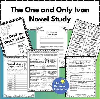 Preview of The One & Only Ivan Novel Study - Comprehension, Vocabulary, Figurative Language