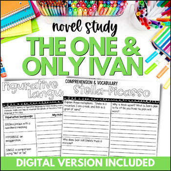Preview of The One and Only Ivan Novel Study - Comprehension Questions & Book Activities