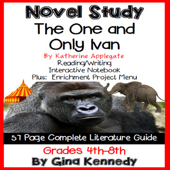 Preview of The One and Only Ivan Novel Study and Enrichment Project Menu; Digital Option
