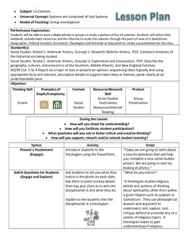 13 Colonies Lesson Plan Group Investigation Model By Splendid Scholars