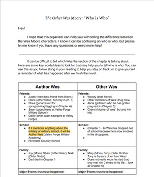 Preview of The Other Wes Moore: "Who is Who" FREE Graphic Organizer!