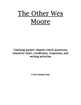 Preview of The Other Wes Moore curriculum packet