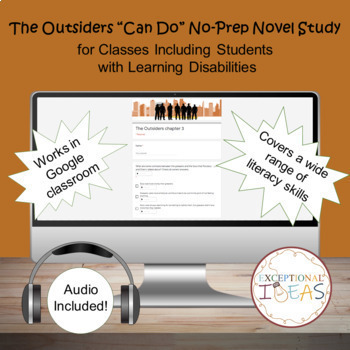 Preview of The Outsiders “Can Do” No-Prep Novel Study plus Audio for Students with LD