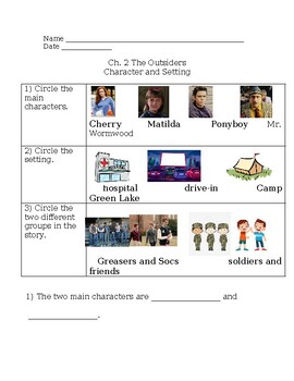 Preview of The Outsiders Ch. 2 (special education -Characters and Setting)
