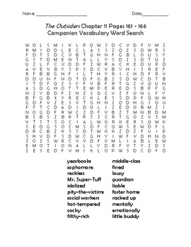 Preview of The Outsiders Chapter 11 Pages 161 - 166 Companion Vocabulary Word Search
