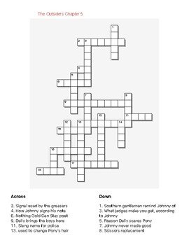 The Outsiders Chapter 5 Crossword Puzzle by Duler s Workshop TpT