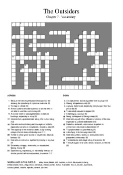The Outsiders: Chapter 7 Vocabulary Crossword by M Walsh TPT