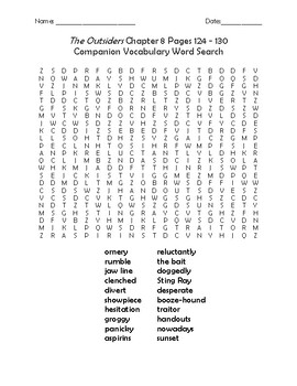 Preview of The Outsiders Chapter 8 Pages 124 - 130 Companion Vocabulary Word Search