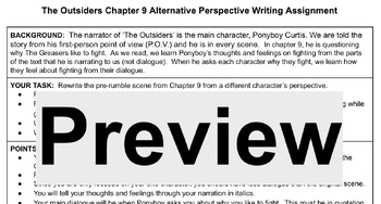 Preview of The Outsiders Chapter 9 Alternative Perspective Writing Assignment