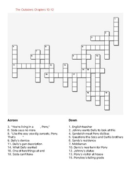 The Outsiders Chapters 10 12 Crossword Puzzle by Duler s Workshop