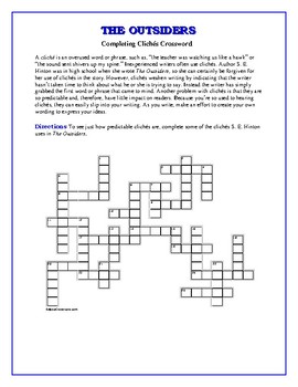 The Outsiders: Completing Clichés Crossword Effective writing lesson