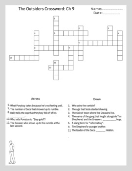 The Outsiders Crossword: Ch 9 by Procrastinator Educator TPT