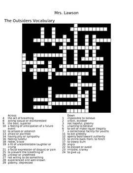 Outsiders Vocabulary Crossword Puzzle - WordMint