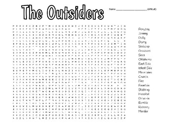 Preview of The Outsiders - DIFFICULT Wordsearch with 3 Quotes to Color - KEY Included