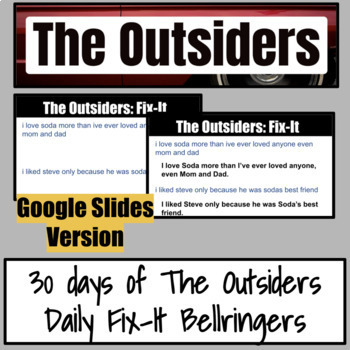Preview of The Outsiders Daily Fix-it Bellringers Google Slides Version