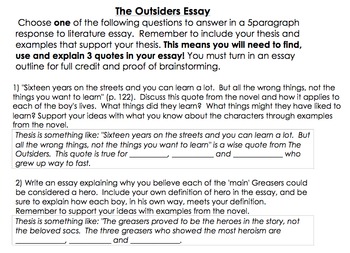 Preview of The Outsiders Essay Outline- Response to Literature Essay