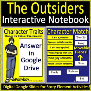 Preview of The Outsiders Characters and Story Elements Digital Notebook - 25 Google Slides