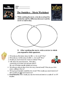 Preview of The Outsiders: Movie vs. Novel Comparison Assignment