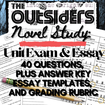 Preview of The Outsiders Novel Study: Final Test 40-Questions + Essay Question (Answer Key)