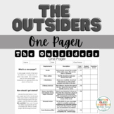 The Outsiders Novel Study One-Pager