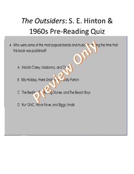 Preview of The Outsiders Pre-Reading S. E. Hinton & 1960s SMART RESPONSE CLICKER QUIZ