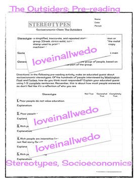 The Outsiders Pre Reading Activity Stereotypes By Loveinallwedo