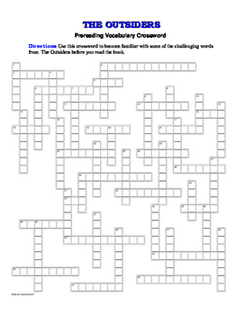 The Outsiders - Cumulative Vocabulary Review Crossword - WordMint
