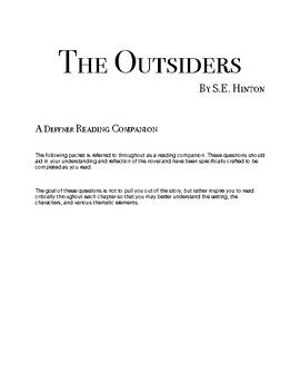 Preview of The Outsiders Reading Companion (MIDDLE SCHOOL)
