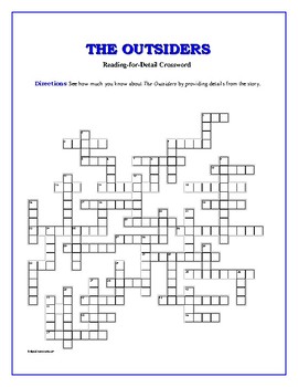 The Outsiders: Reading for Detail Crossword Fun Objective Activity