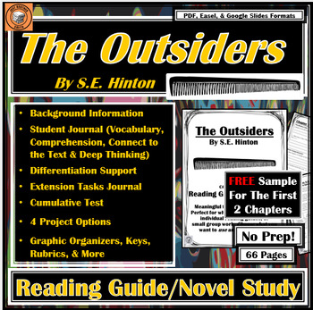 Preview of The Outsiders| SAMPLE Reading Guide | Book / Literature Novel Study |S.E. Hinton