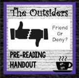 The Outsiders, SE HINTON:  Pre-Reading, Character Handout