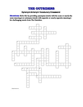 The Outsiders Crossword Activity - WordMint