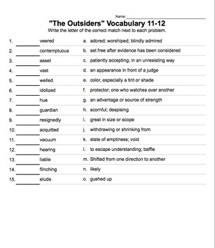 HONORS The Outsiders Vocabulary Rumble #2 - Chapters 5-8 Flashcards
