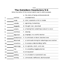 HONORS The Outsiders Vocabulary Rumble #2 - Chapters 5-8 Flashcards