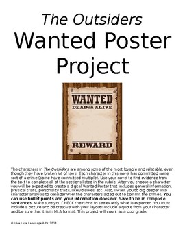 Preview of The Outsiders Wanted Poster Project