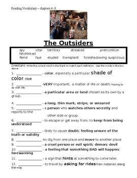 Preview of The Outsiders broken down in weekly sections.  Chapters 4-6 Vocabulary