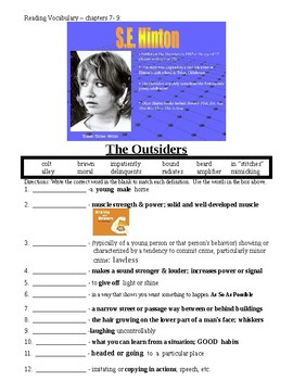 Preview of The Outsiders broken down in weekly sections.  Chapters 7-9 Vocabulary