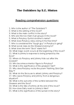 Preview of The Outsiders by S.E. Hinton Comprehension & Essay Questions (Editable Test)