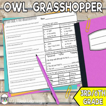 Preview of The Owl And The Grasshopper Close Reading Unit ELA Fable And Poetry Activities